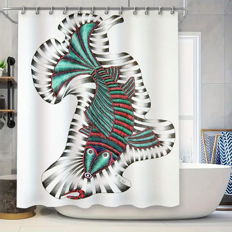 

Stylish Fish Print Shower Curtain for Modern Bathroom Decor Waterproof Fabric with Hooks Perfect Gift Idea 90x180cm