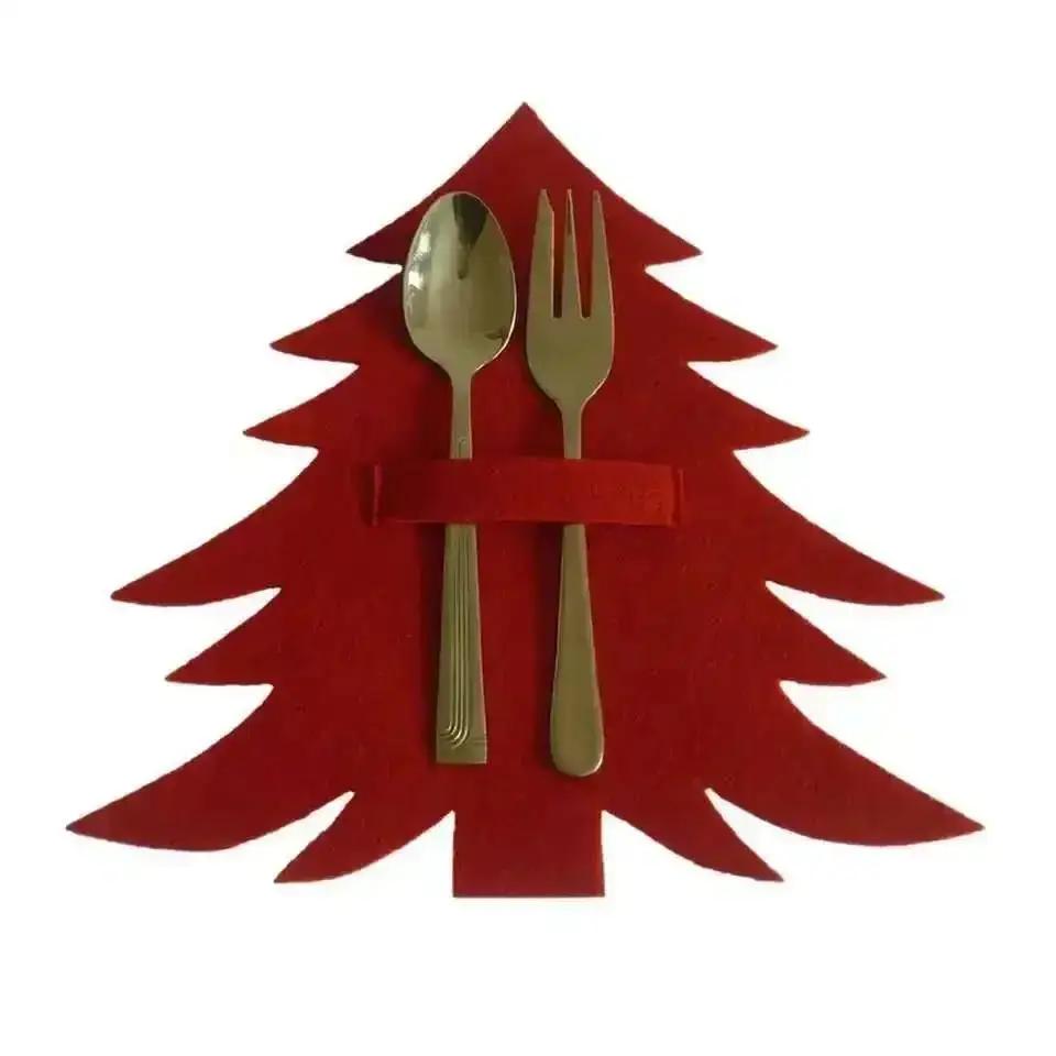 New Christmas Tree Tableware Mat Spoon Fork Table Mat Christmas Day Set Home Kitchenware Table Decoration Supplies Red And Green