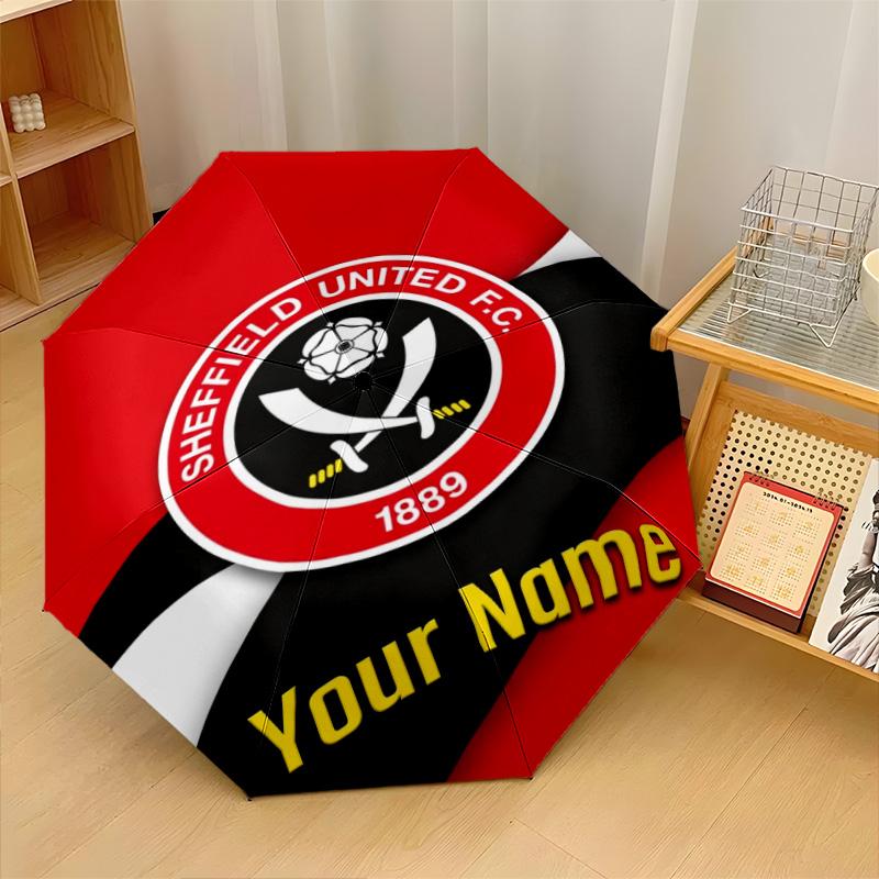 Sheffield United FC Automatic 3‑Fold Umbrella 8‑Rib Windproof Folding Umbrella Sun Rain Protection For Outdoor Travel Daily Use