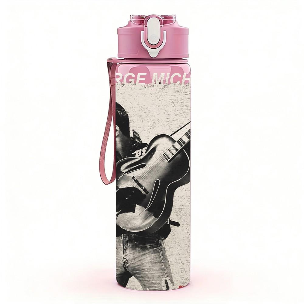 1PC Male Guitar Player Sketch 750ml Sports Water Bottle Leakproof Straw Lid Outdoor Office Home