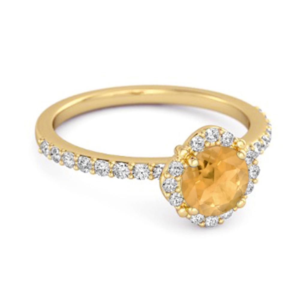 Citrine Halo White Topaz Accents Ring - 925 Sterling Silver Gold Vermeil