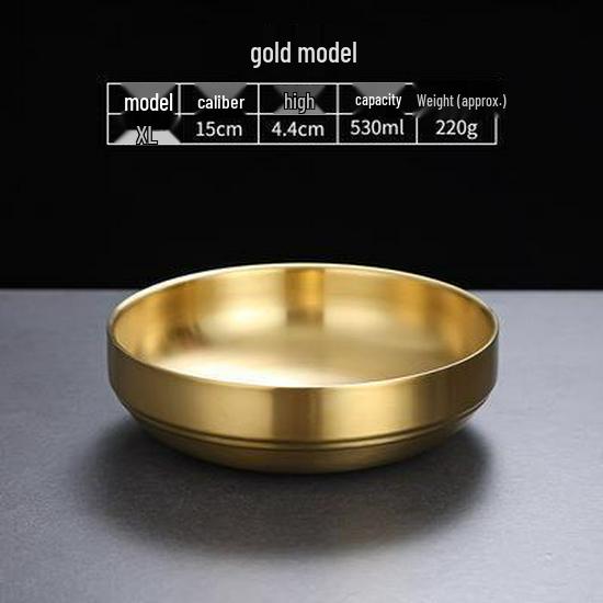 Golden Double-Layer Korean Cuisine Bowl - 304 Stainless Steel, Ideal for Rice, Soup, Kimchi, and Cold Noodles.