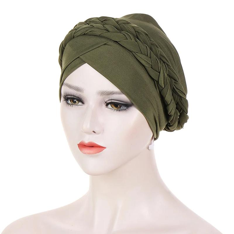 1 buc Căciulă Wrap Turban Păr Împletit Pierdere Păr Pălărie Culoare Solidă Femei Eșarfă de Cap Cancer Chimioterapie Căciulă Musulman Poliester