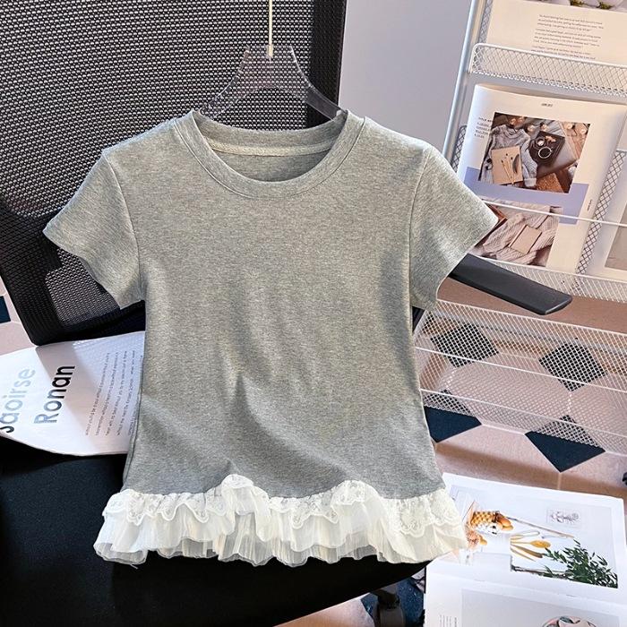

Special Offer, White Pure Lust Sweet Lace Front Shoulder Short Sleeve T-Shirt Female Summer Spice Slim Fit XL сірий колір