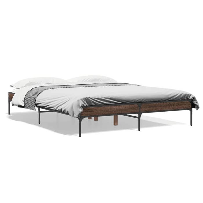 VidaXL Bed Frames Brown Oak 140x200 Cm Engineered Wood and Metal, Bed, Guest Bed, Double Bed, Bedroom Furniture 845020