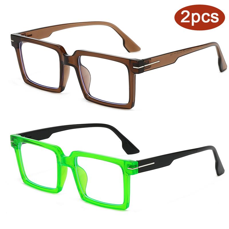 2pcs Fashion Square Anti-Blue Light Computer Eyewear Minimalist Optical Eye Glasses with Metal Frame Luxury Eyewear Unisex