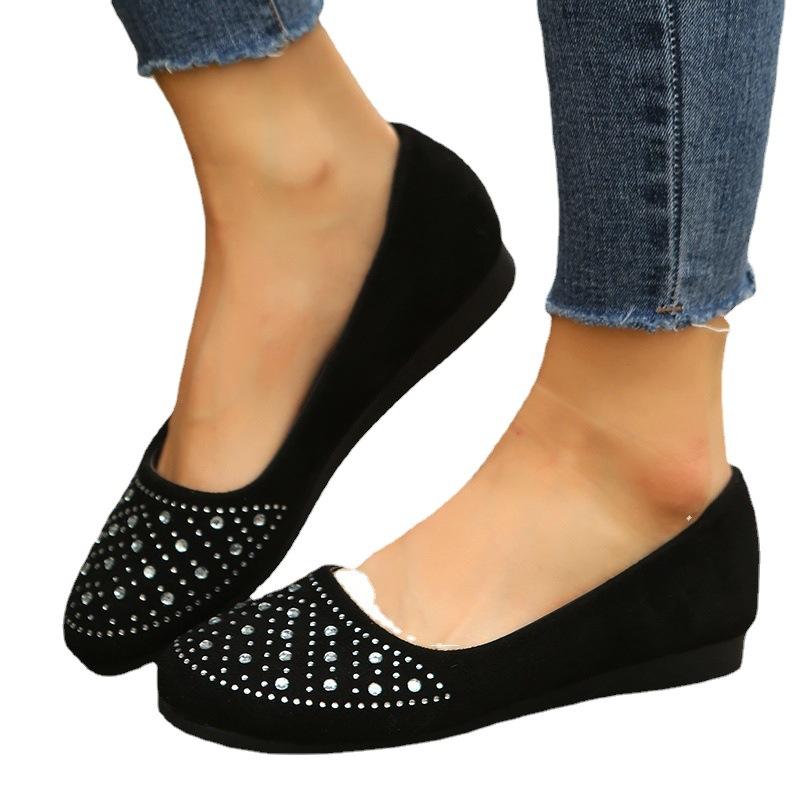 Foreign trade 43 large size women's shoes European and American flat heels shallow mouth mother shoes flat bottom rhinestone round head single sh