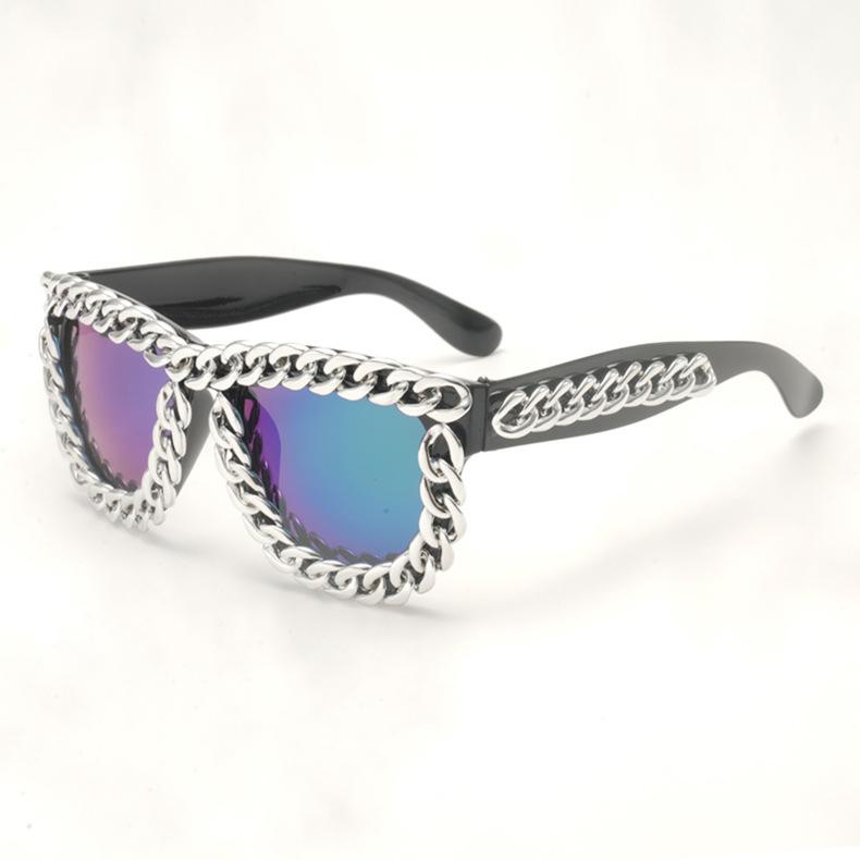 New European and American trend square glasses gold chain sunglasses pompous punk sunglasses party retro sunglasses