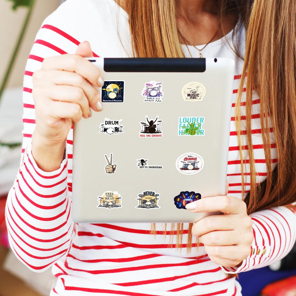 50PCS Drum Instrument Niche Graffiti Stickers, Waterproof Decoration for Phone Case/Water Cup/Journal
