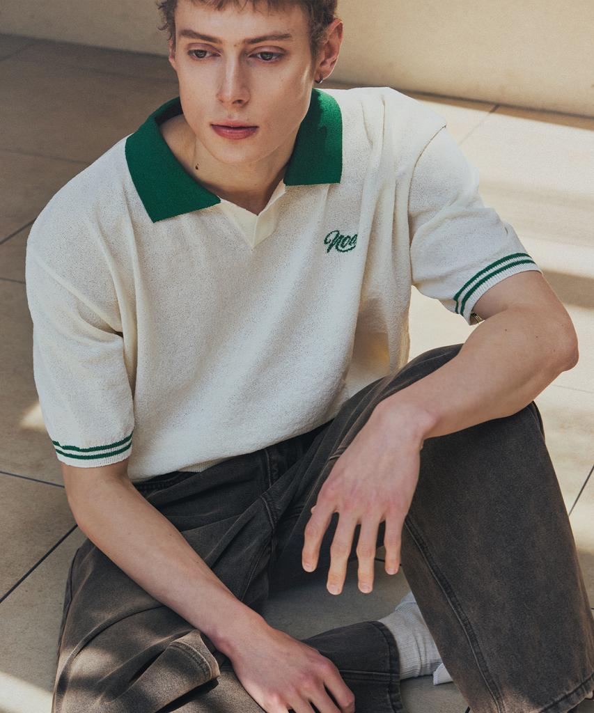 NODU Summer Vivid Color Block Collar Knit [Ivory]