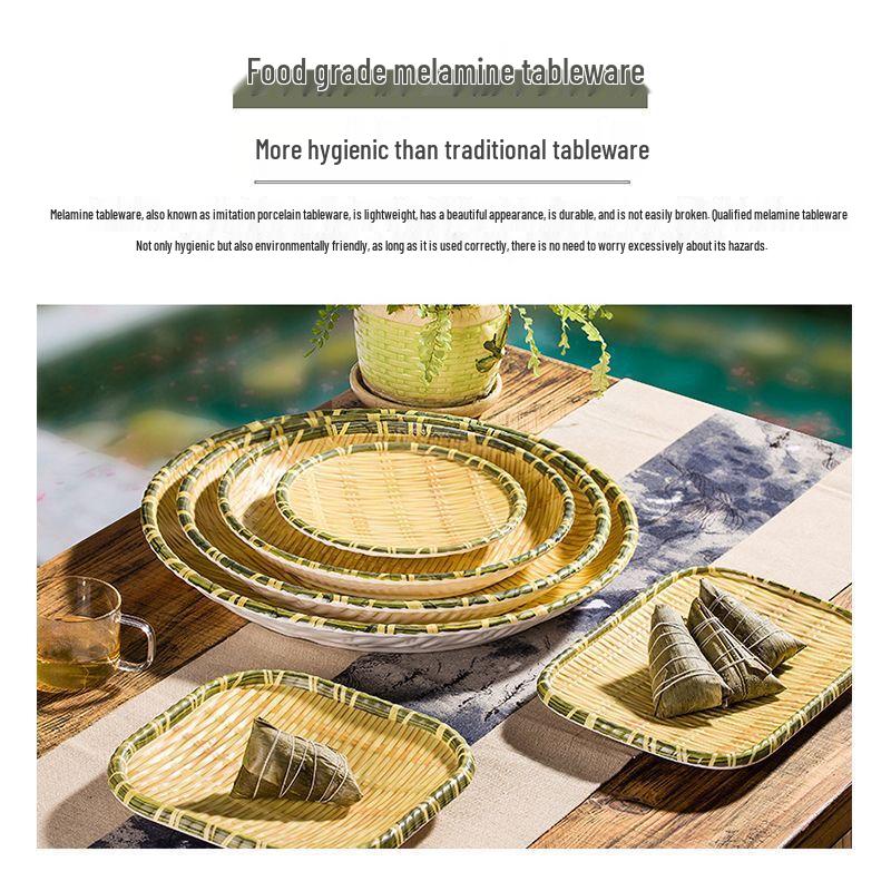 Wuhe Melaminový talíř kulatý bambusový styl