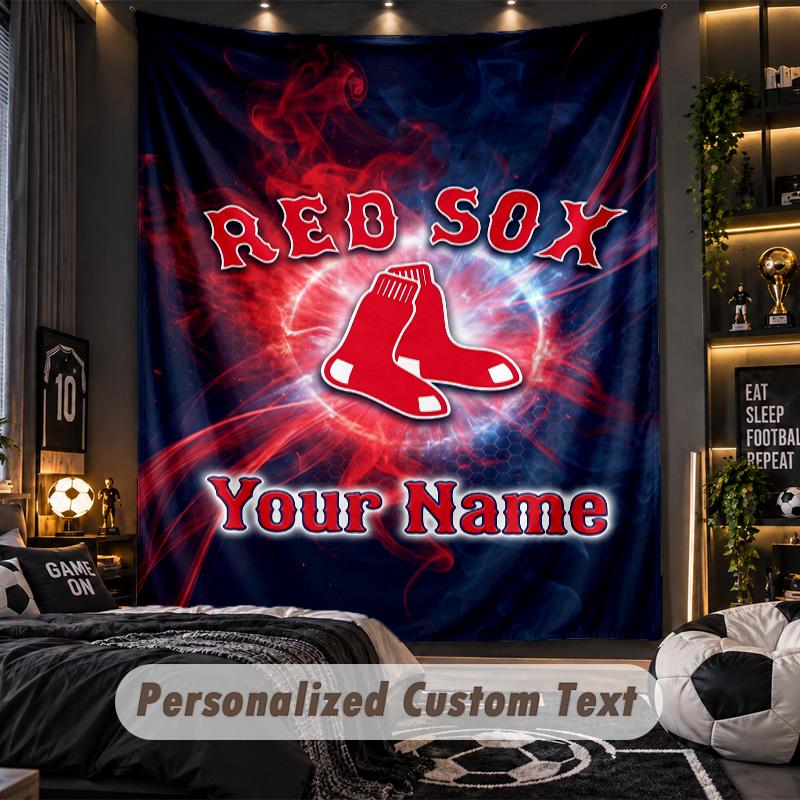 TapestryBoston Red Sox Custom Name Text Personalized Wall Hanging Tapestry Home Wall Decor