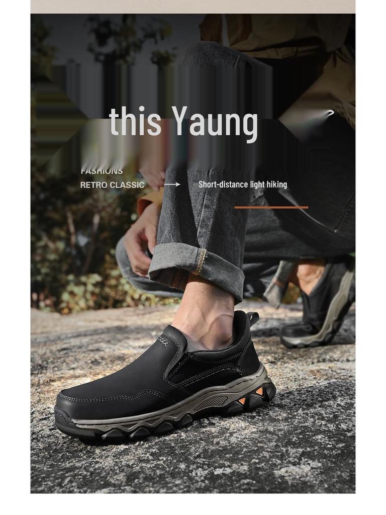 Plus Size Men's Leather Slip-On Loafers - Casual Outdoor Wear