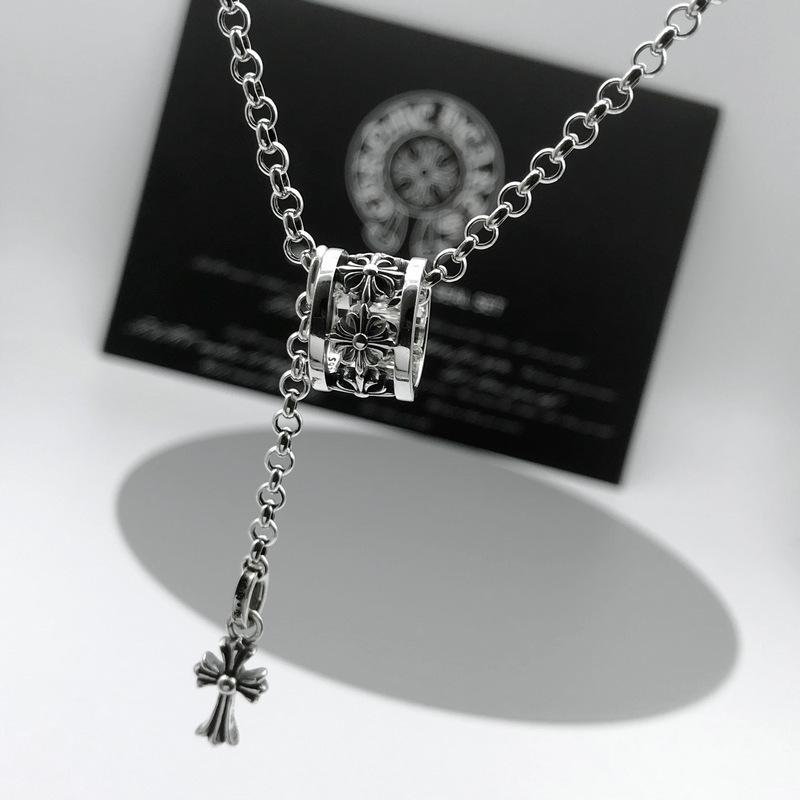 Chrome Hearts CH Cross Clavicle Chain: Trendy Unisex Pendant Necklace, Korean/Japanese Style, Thai Silver Finish
