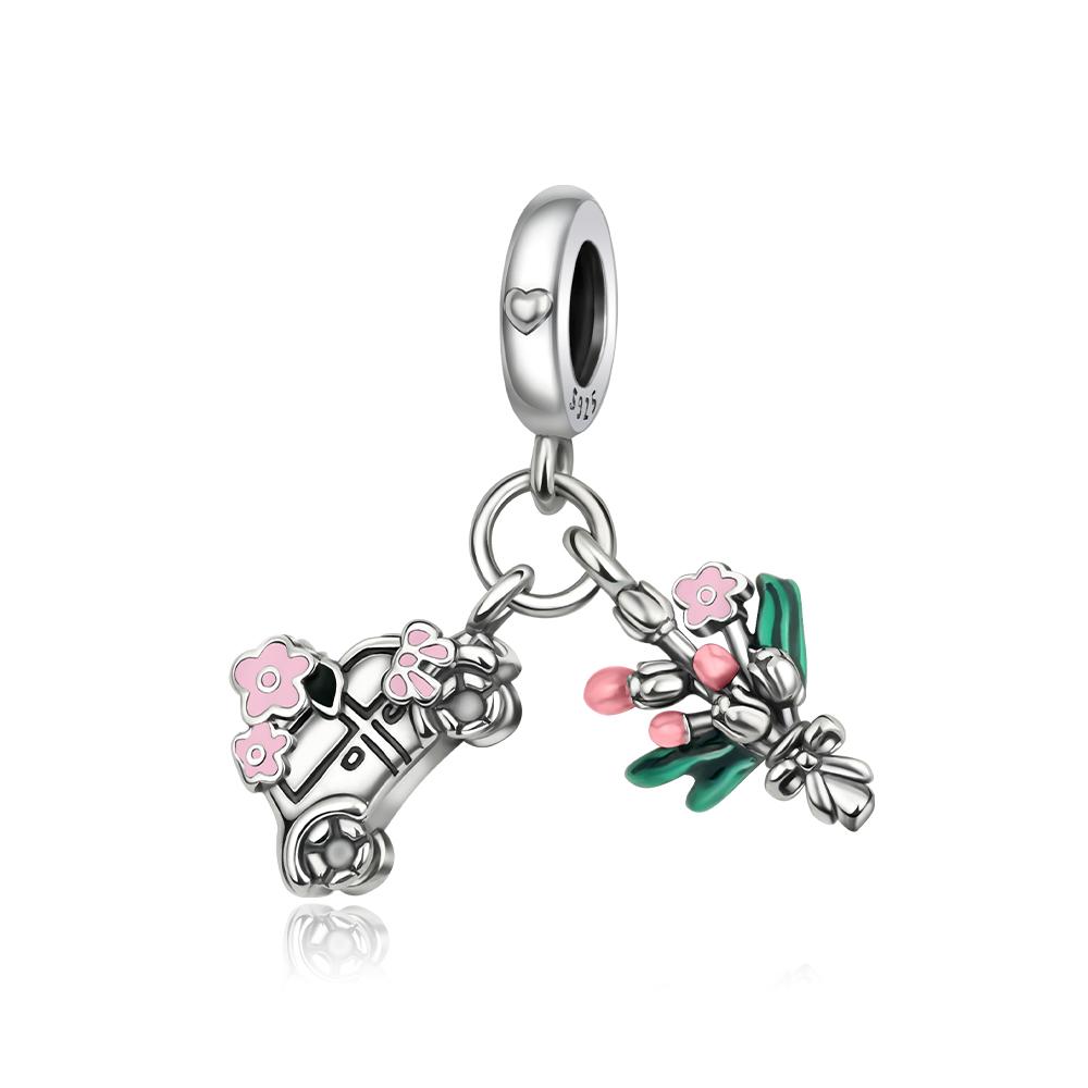 New Copper Romantic Love Flower Charms Pink Cup Butterfly Beads Pendants For Women Bracelet Engagement Jewelry Gift