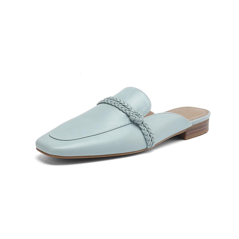 Fashion 2025 Summer Women Shoes Genuine Leather Square Toe Women Sandals Solid Modern Sandals for Women Low-heel Women's Mules Shoes