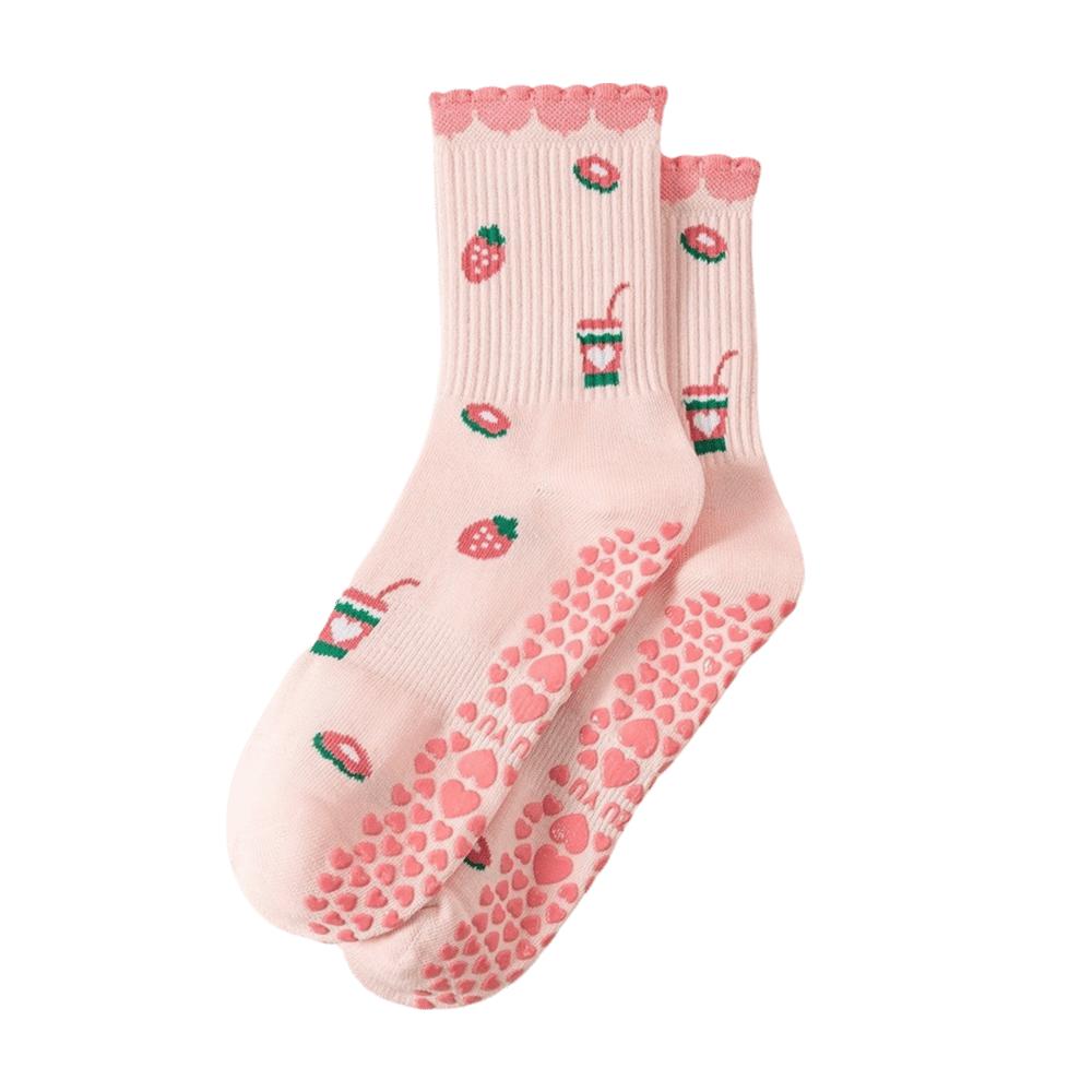 New Non-Slip Grip Pilates Socks Cotton High-elastic Mid Tube Socks Breathable Casual Floor Socks for Women One Size розовый