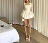 Women's White Summer Sling Dress: Slimming Waist & Puffy Skirt