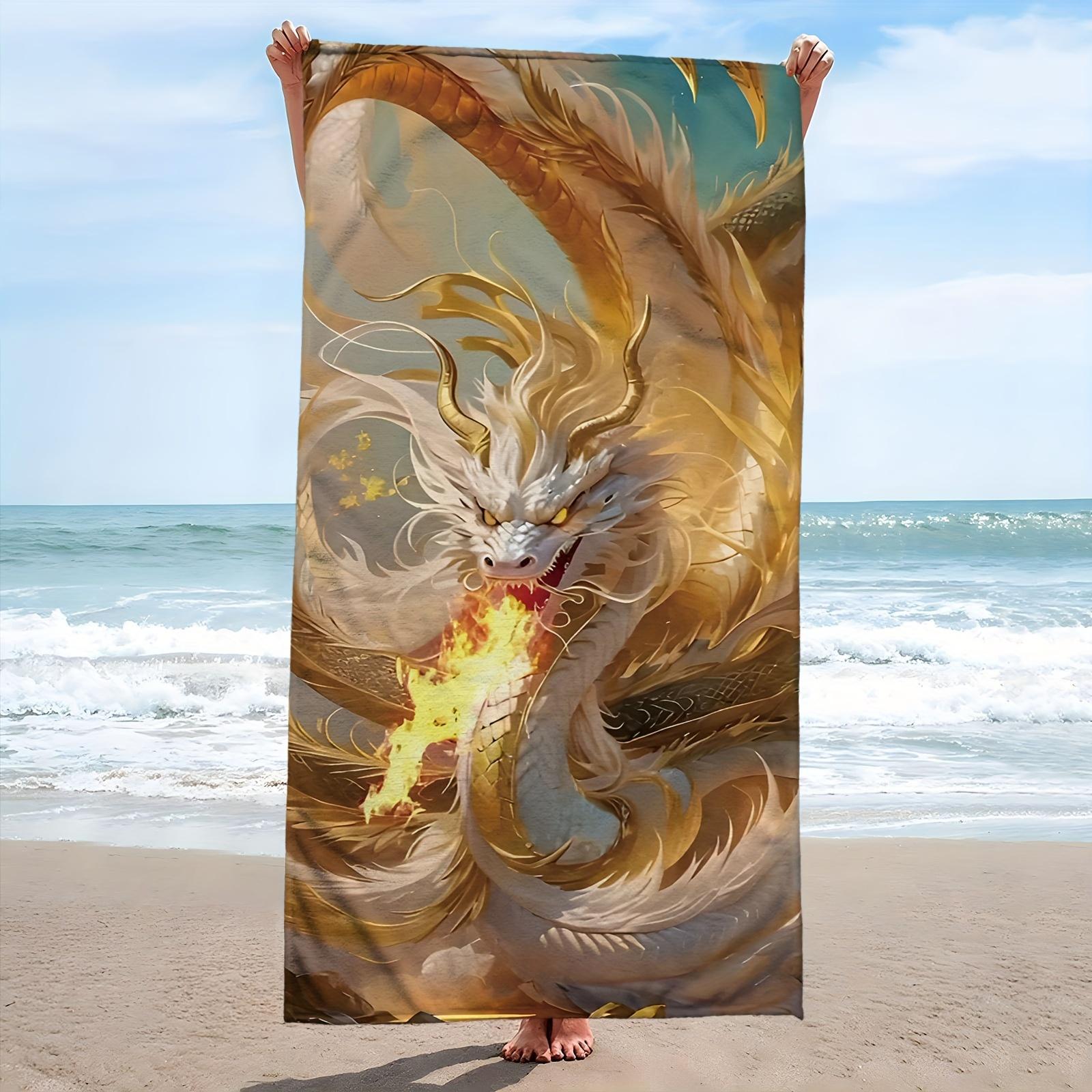 

Extra Large Dragon Print Microfiber Beach Towel, Super Absorbent Quick-Dry for Travel Pool Surfing W40*H60(CM)