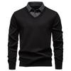 Men's Fashion Plus Velvet Knit Pullover: Thickened Fake Two-Piece Sweater with Shirt Collar for Autumn & Winter