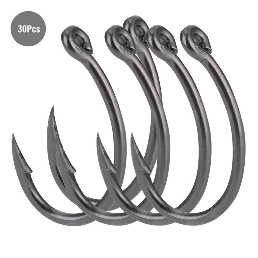 30pcs Perforated Sharp Barbed Carbon Steel Hook Fishhook for Sea Fishing (6#)
