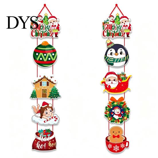Festive Door Embellishment 1 Pair Christmas Hanging Banner Porch Sign, Merry Snowman Santa Claus Decor Penguin Pattern Backdrop for Front Door,