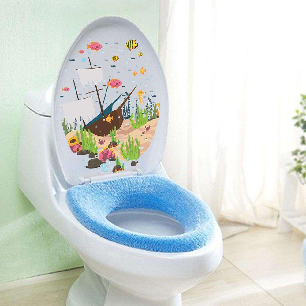 Commode Ornament Bathroom Mural Art Underwater World Toilet Stickers Sea-lives Decals Cartoon Fish