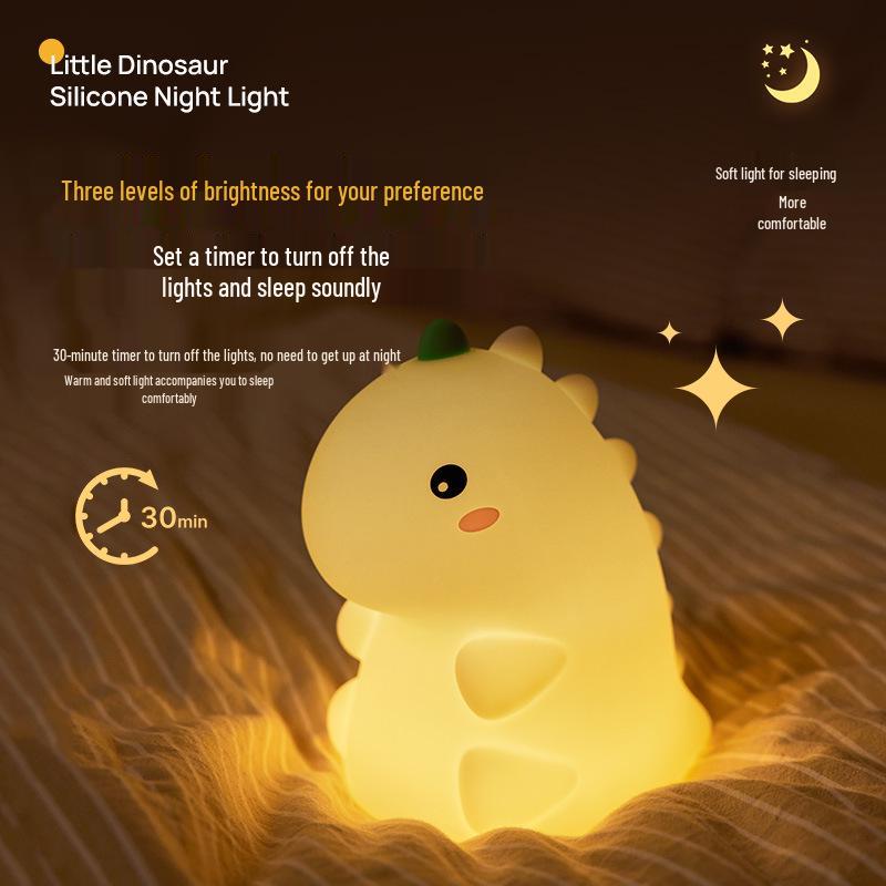Dinosaur Silicone Night Light: Creative USB Rechargeable Tap Light for Kids' Bedside