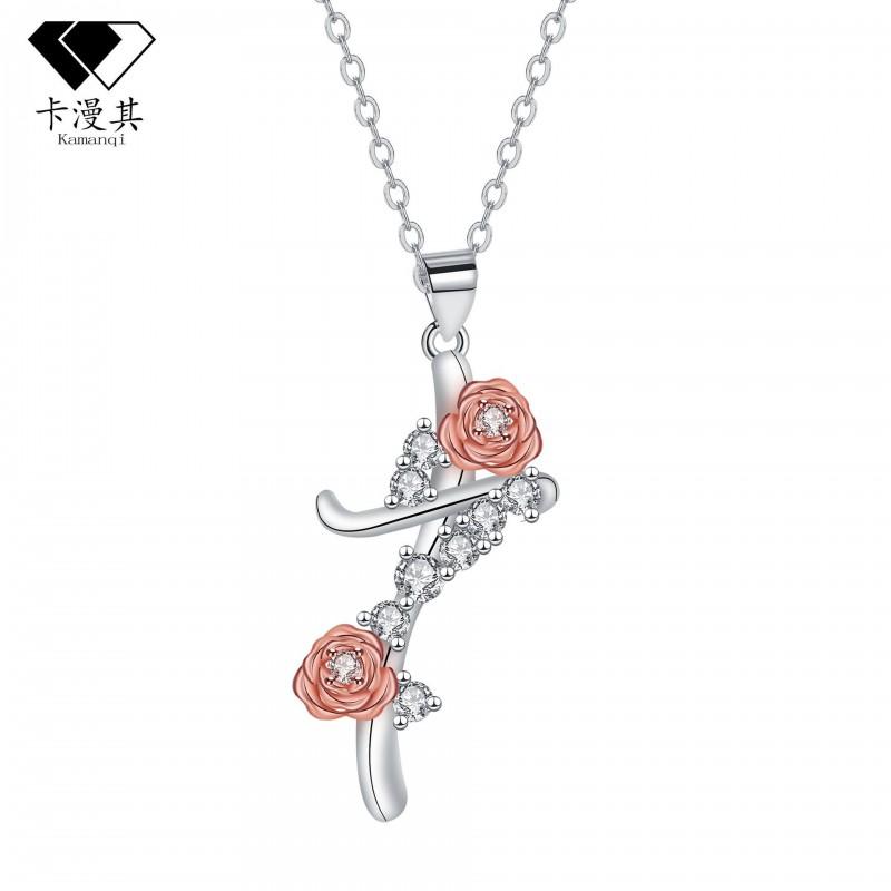 Rose Gold Floral Pendant Necklace Women Elegant Crystal-Embellished Charm Lightweight Copper Jewelry 2026 Crystal Gold