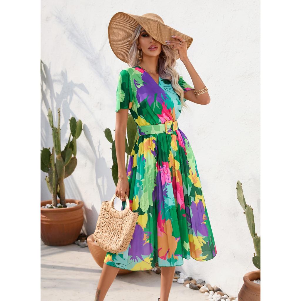 2025 New Fashion Trend Dresses Spring Summer Printed Waist Dresses Fashion Women's