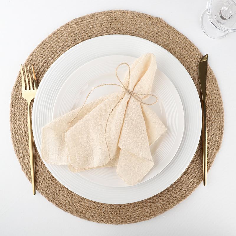 4PCS Pure Cotton Napkins Ins Style French Lock Edge Napkins Party Western Table Towels Decoration Fabric (Without Hemp Rope)