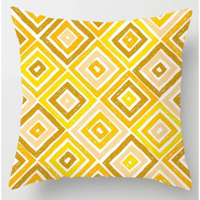 Geometric Yellow Flower Print Pattern Cushion Cover for Home Living Room Sofa Decoration Throw Pillow Cover