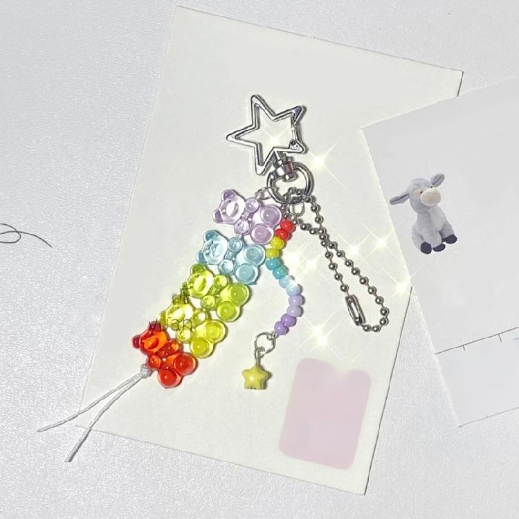 2PCS Colorful Bear Bead Keychain Multifuntional Key Pendant Bag Charm Colorful Key Jewelry Suitable for Travel and Party