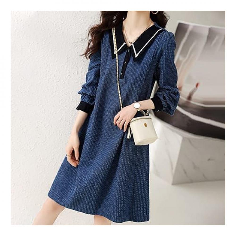 Navava Long Sleeve Dress Romantic Retro Collar Denim No710