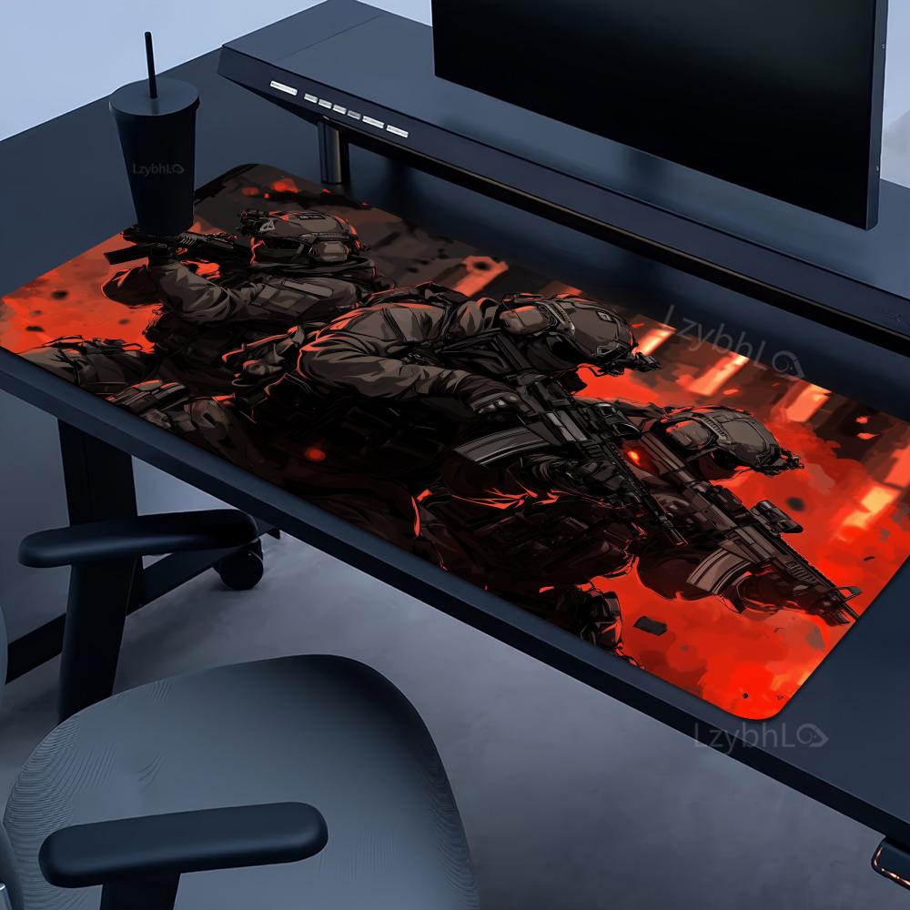 Tactical Soldier Design Large Mouse Pad Non-Slip XXL Desk Pad Gaming Accessories Stitched Edges for Home and Game for FPS Gamer