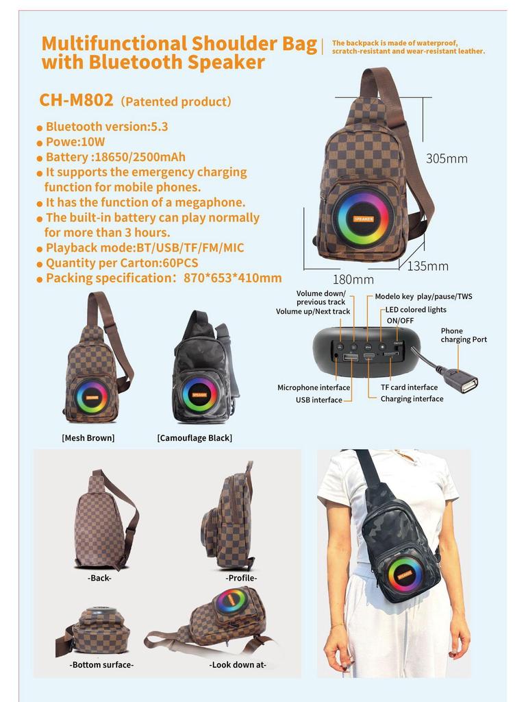 Multifunctional Backpack with Bluetooth Speaker, Power Bank, LED Lights, and Long Battery Life for Outdoor Adventures and Mountaineering.