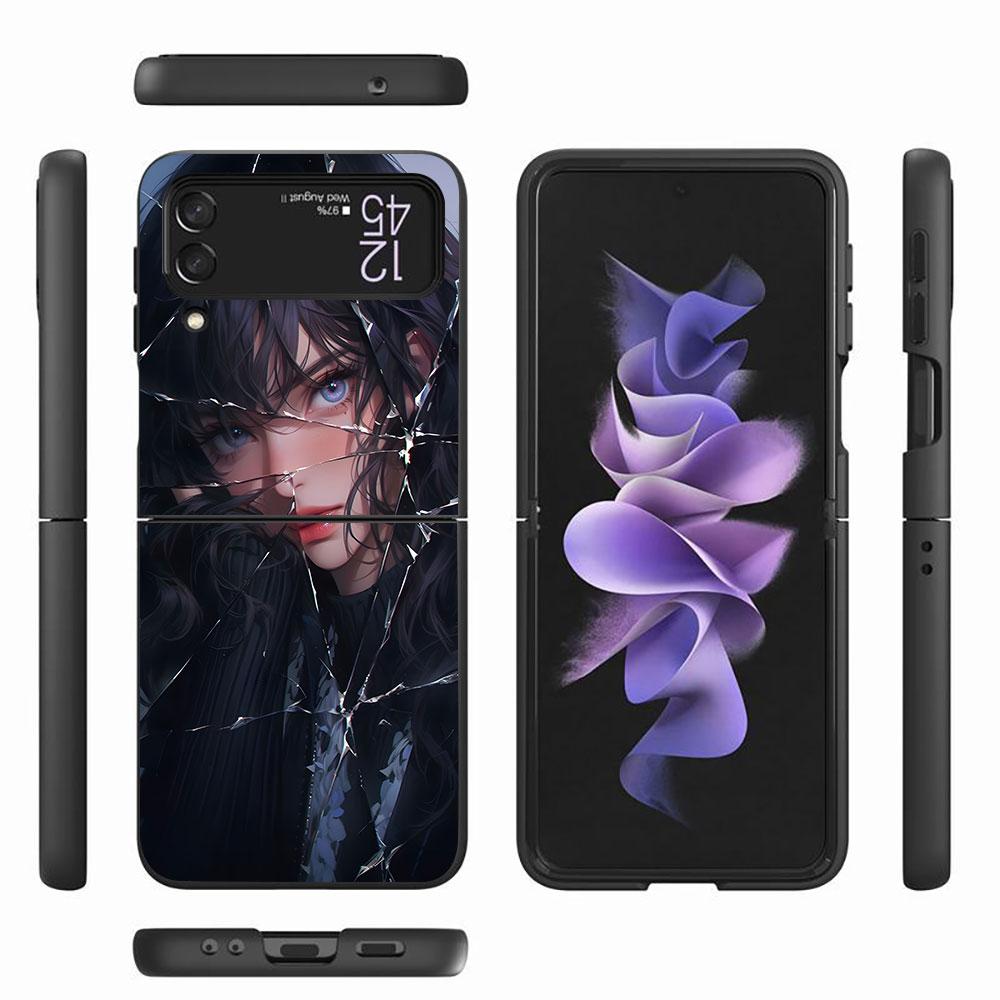 Custodia Beauty Crush Girl per Samsung Galaxy Z Flip4 Flip3 5G Guscio Rigido in PC per Cellulare Z Flip 4 3 Nero Coque Zflip4 Zflip3 Cover