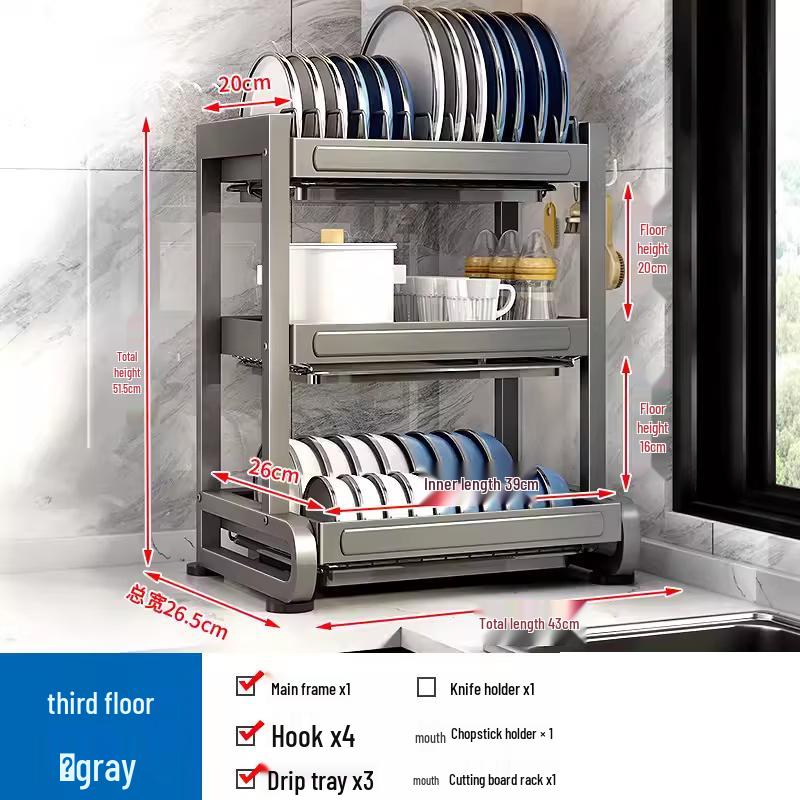 YouShu Stainless Steel 3-Tier Kitchen Dish Rack