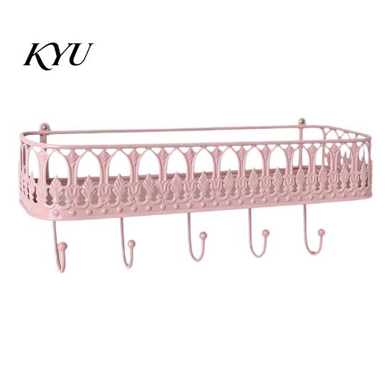 Ganci Salvaspazio per Ingresso, Mensole Galleggianti da Parete, Mensola in Metallo con 5 Ganci, Portachiavi Stile Vintage Decorazione in Ferro, Organizzatore per Posta, Scaffale di Stoccaggio
