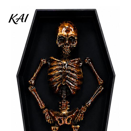 Musical Dancing Skeleton Halloween In Casket, Light Up Toy with Retro Ornament LED Lights, Spooky Animated Decor, Party Haunted House Props