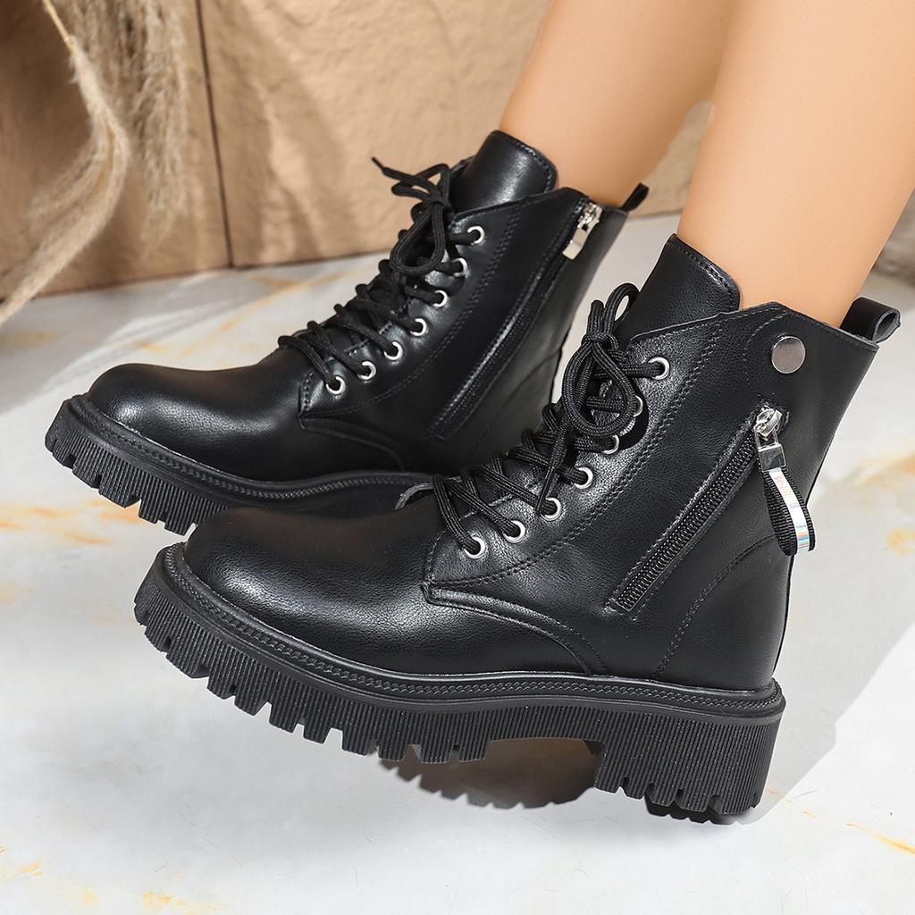 Martin Boots Women's New Autumn and Winter British Style Short Boots Women's Platform Locomotive Boots Large Size Lace-up Boots