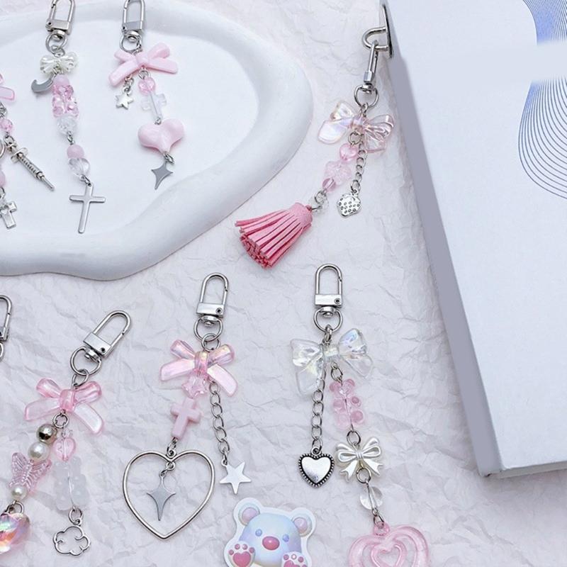 Modischer Herz-Schmetterling-Schleifenknoten-Anhänger Süßes Handy-Lanyard Taschen-Dekoration Tragbares Hänge-Lanyard für Mädchen Frauen