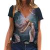 Summer V-neck 3D Loving You Printed Top Fashionable Casual Short Sleeved Women's T-shirts
