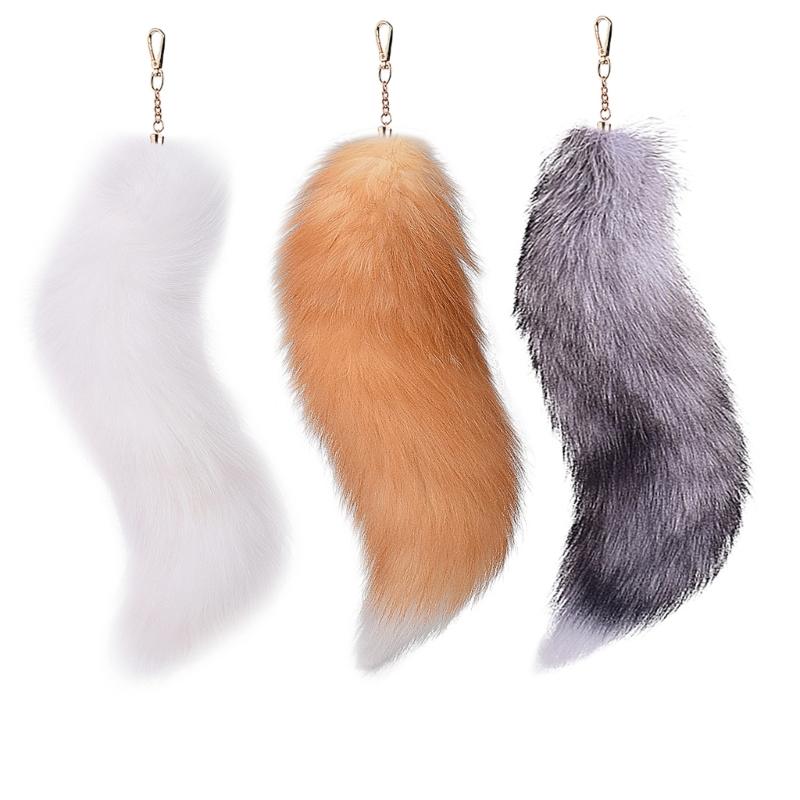 Set of 3 Oversized Faux Furs Keychains Halloween Foxes Tail Key Chain Elegant Bag Decoration Car Accessories