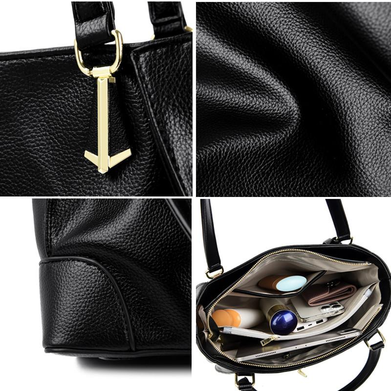 Women's soft leather shoulder bag with multiple pockets large capacity monochromatic casual crossbody shoulder bag