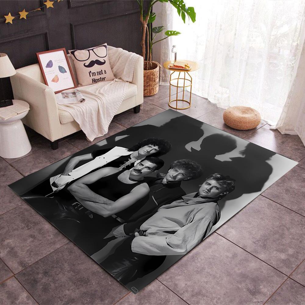 Queen Rock Band In Black Leather Themed Anti-Slip Rugs - Polyester Home Decor, Suitable for Bedrooms, Living Rooms, Doorways, Studios, and Decorations