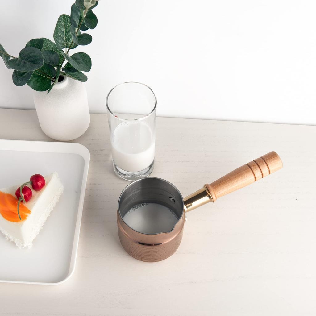 IMEEA Milk Stainless Induction with Antique Gold Pan, Saucepan, 18-10 Steel, Compatible, 400ml, Spout,