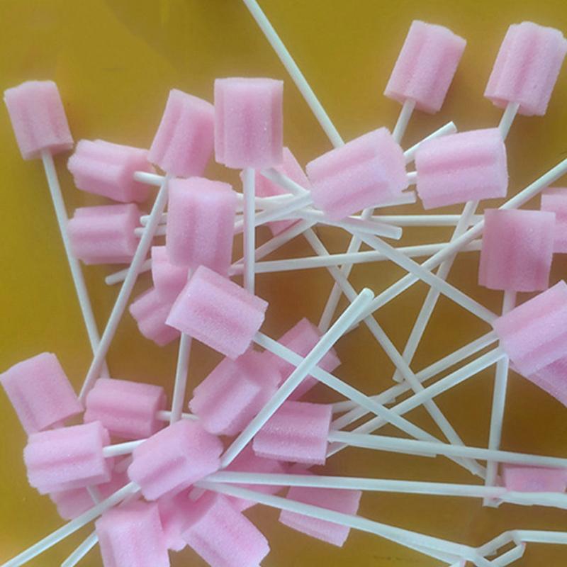 100 unidades de Bastoncillos Limpiadores Desechables, Bastoncillo Esponja para Cuidado Bucal, Bastoncillos Esponja Limpia Dientes con Palo, Cabeza de Esponja