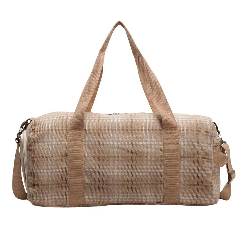 Women's Dry and Wet Separation Plaid Style Fitness Bag Strap Shoe Storage Large Capacity Casual Handbag Travel Bag Can Be Used for Pulling Rod