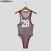 Men Sleeveless Letter Print See Through Transparent Jumpsuits Bodysuits Home Wear